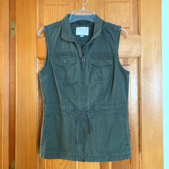 a new day Olive Army Green Drawstring Waist Zip-Up Cotton Vest - Small - Picture 1 of 4